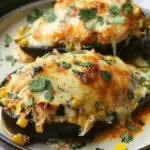 Cheesy Chicken and Corn Stuffed Poblano Peppers