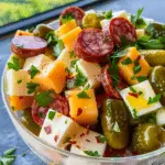 Easy Marinated Cheese Appetizer with Salami & Pickles