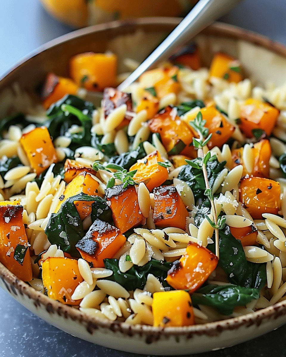 Orzo with Roasted Butternut Squash and Spinach