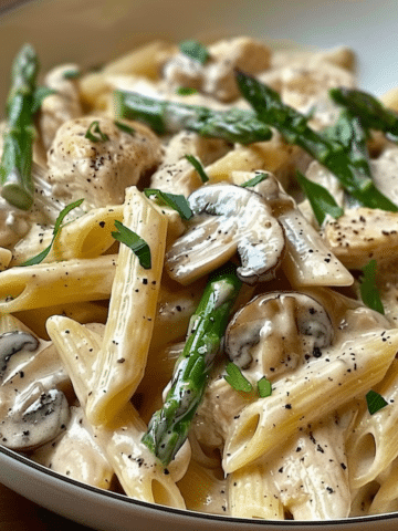 Creamy Mushroom and Asparagus Chicken Penne