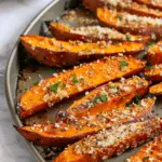 Easy Baked Garlic Parmesan Sweet Potato Wedges