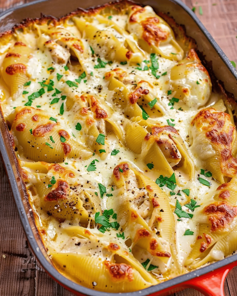 Garlic Butter Chicken Alfredo Stuffed Shells