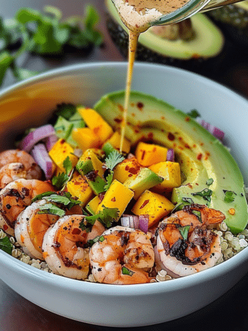 Shrimp and Avocado Bowls with Mango Salsa & Lime-Chili Sauce