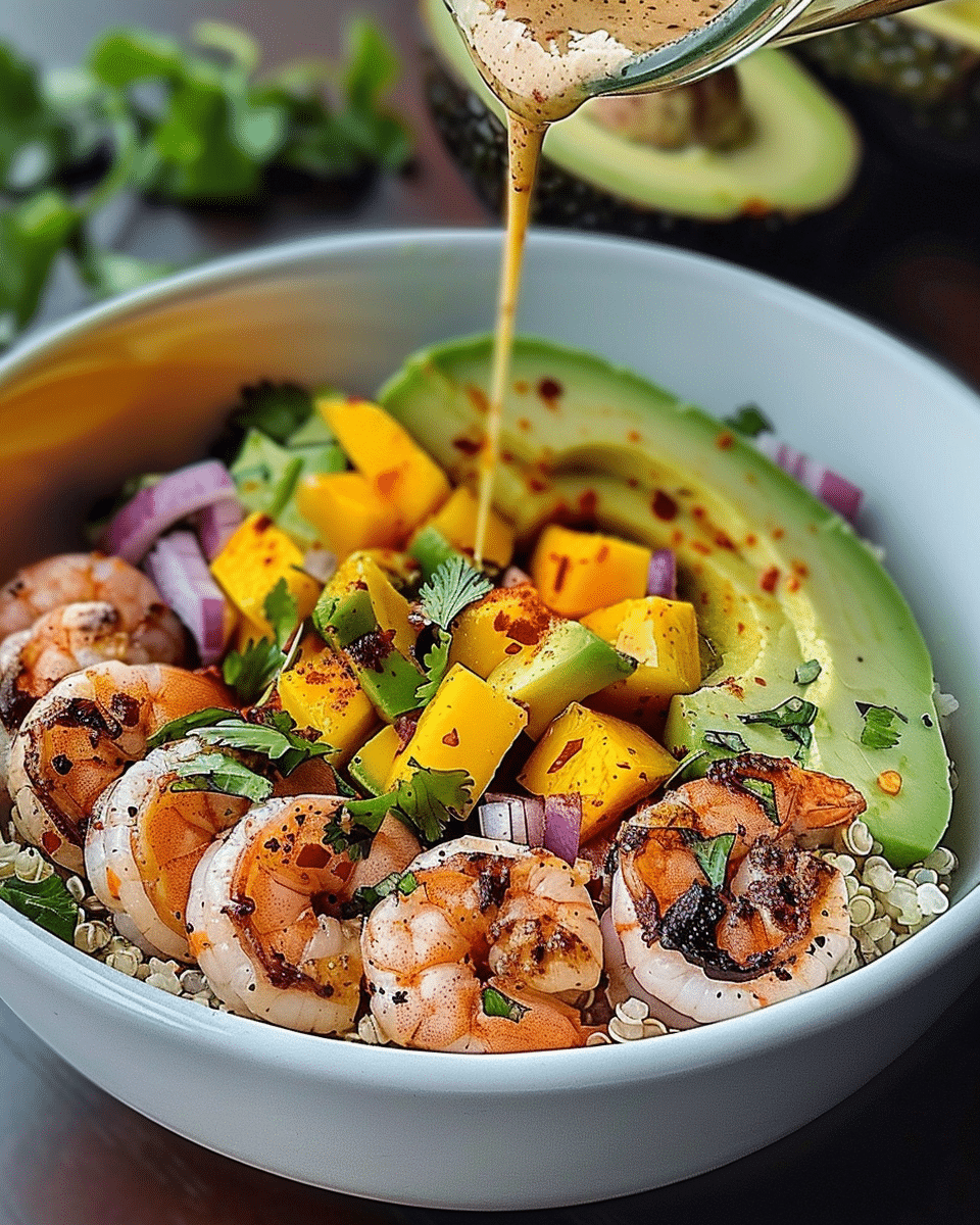 Shrimp and Avocado Bowls with Mango Salsa & Lime-Chili Sauce