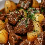 Slow Cooker Garlic Butter Beef Bites & Potatoes