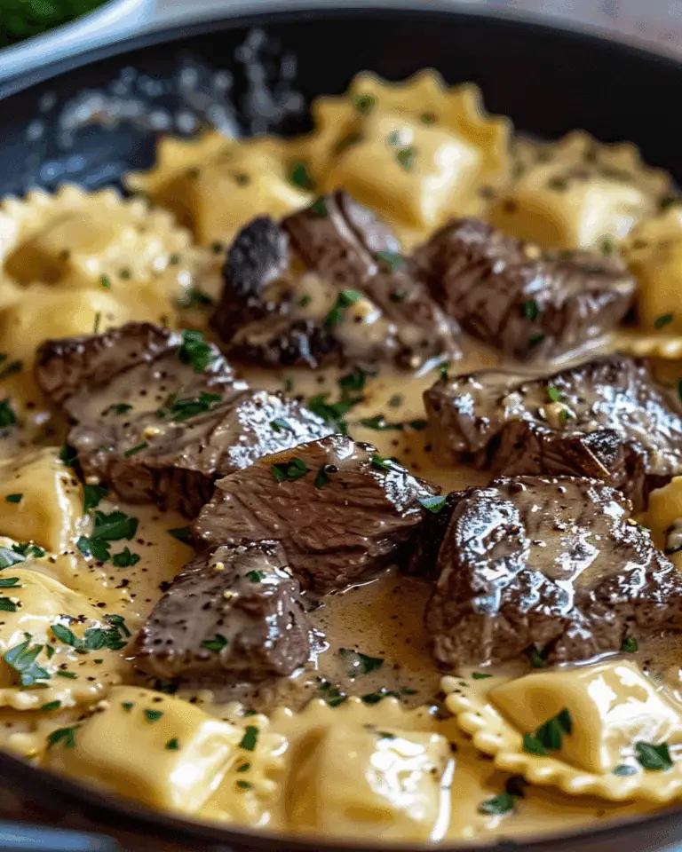 One-Skillet Garlic Butter Steak & Cheese Ravioli | Cheryl's Cooking