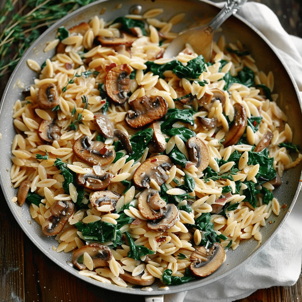30-Minute One-Pan Creamy Spinach and Mushroom Orzo