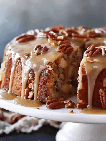 Apple Pecan Cake with Caramel Glaze