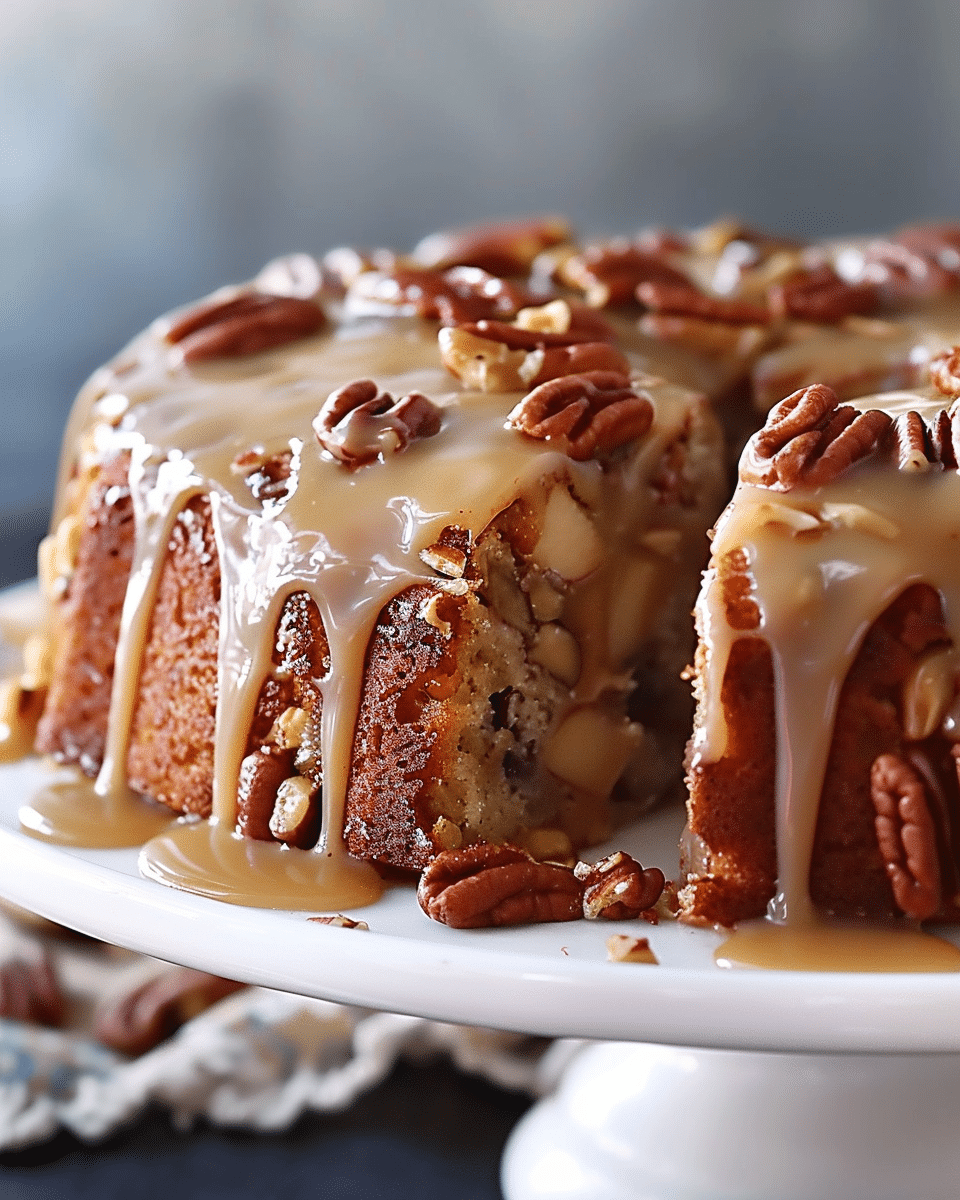 Apple Pecan Cake with Caramel Glaze