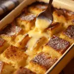 Bread Pudding in Casserole with Vanilla Sauce
