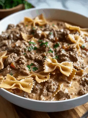 Creamy Beef and Bowtie Pasta