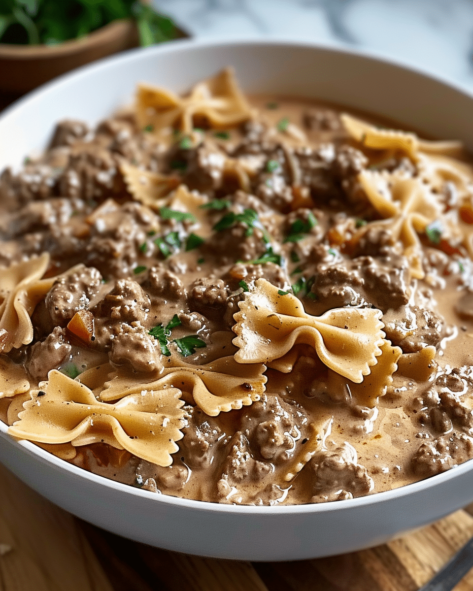 Creamy Beef and Bowtie Pasta