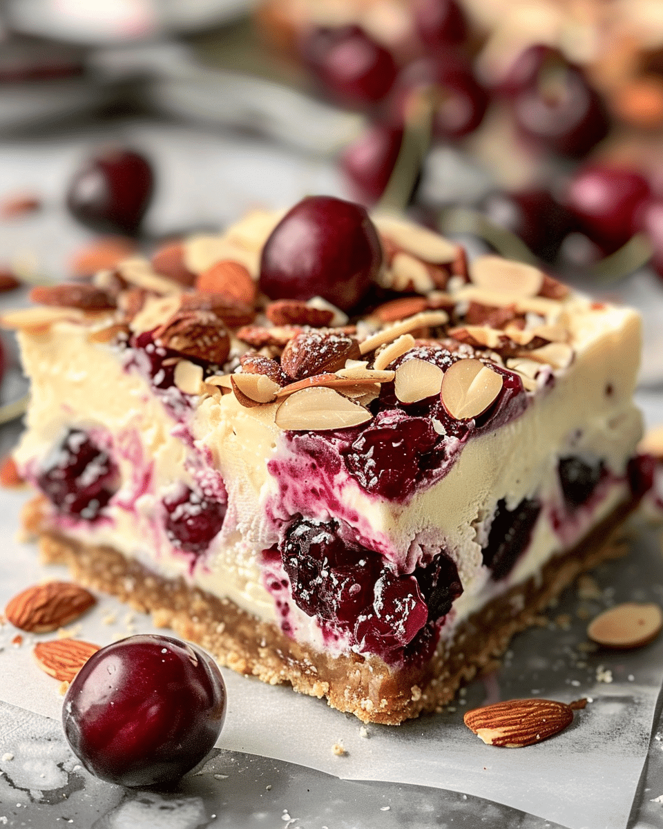 Creamy Cherry Almond Cheesecake Bars