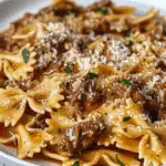 Creamy Parmesan Garlic Beef Bowtie Pasta