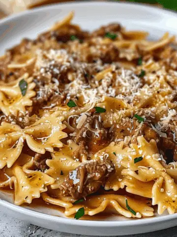 Creamy Parmesan Garlic Beef Bowtie Pasta