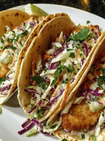 Crispy Fish Tacos with Cilantro Lime Slaw