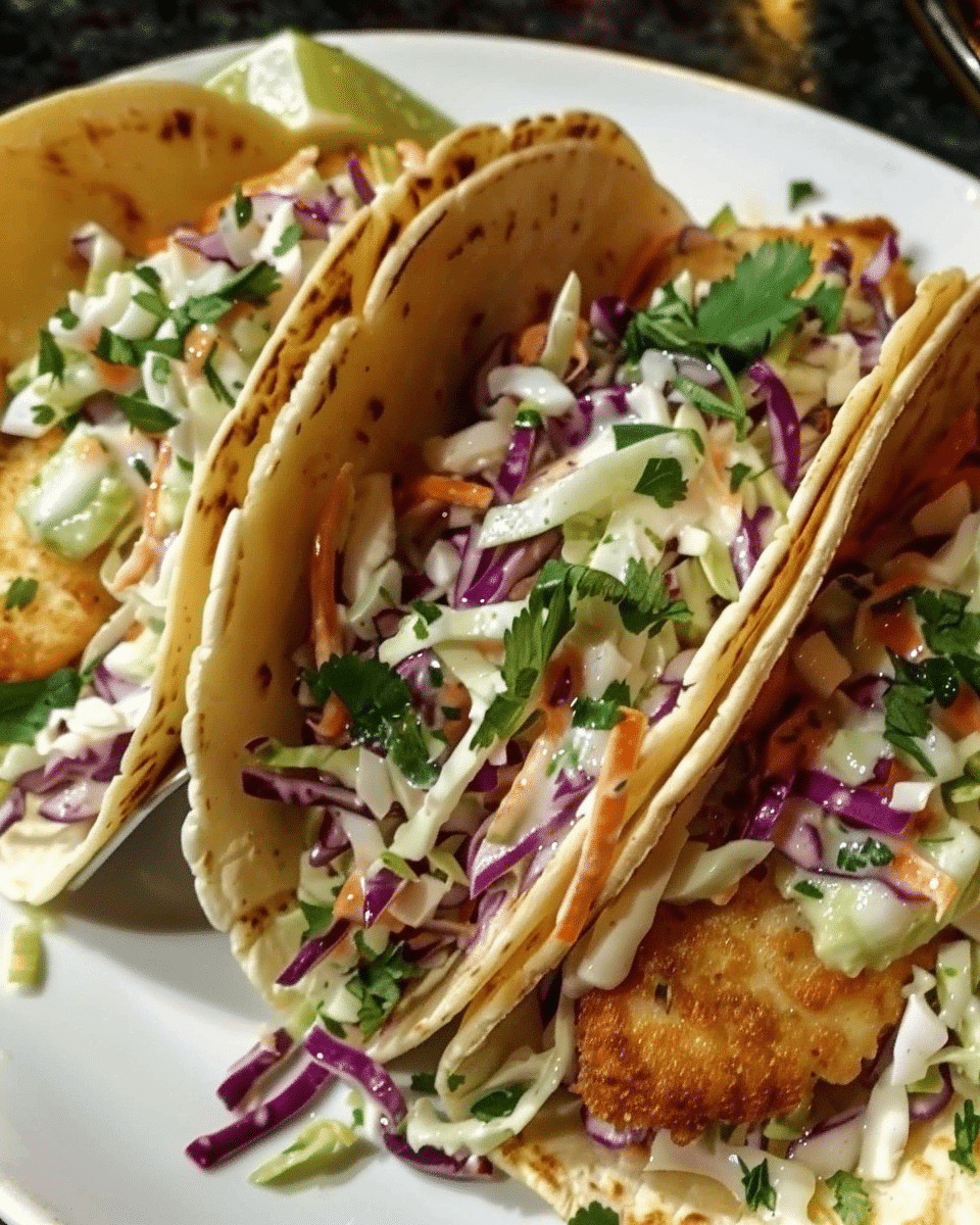 Crispy Fish Tacos with Cilantro Lime Slaw