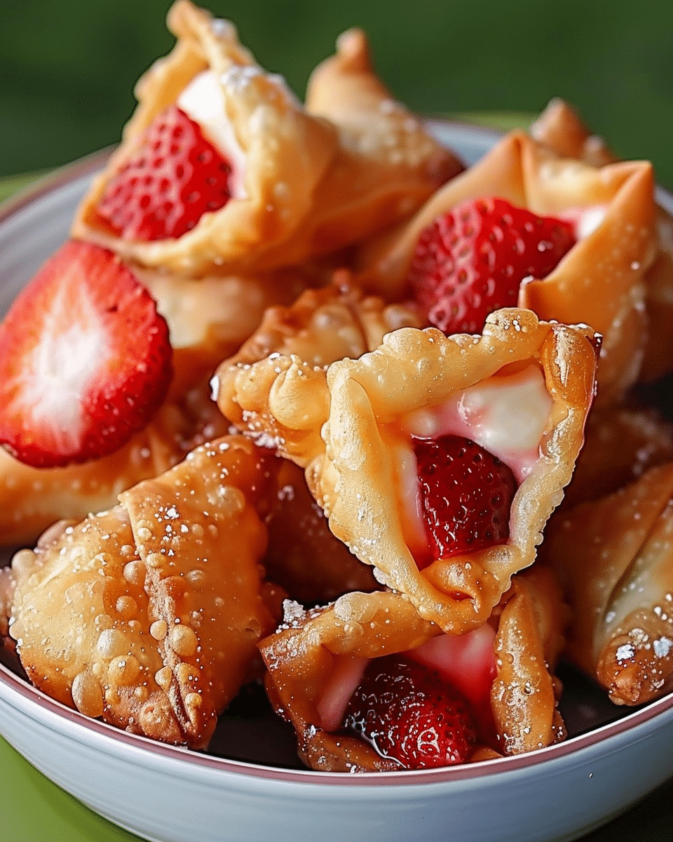 Deep-Fried Strawberry Cheesecake Stuffed Wonton Bites