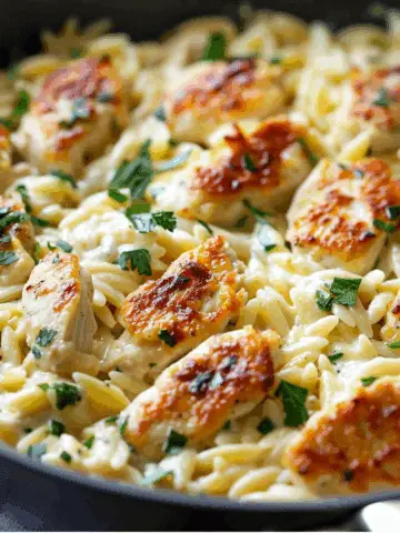 Garlic Butter Chicken Orzo with Cheese