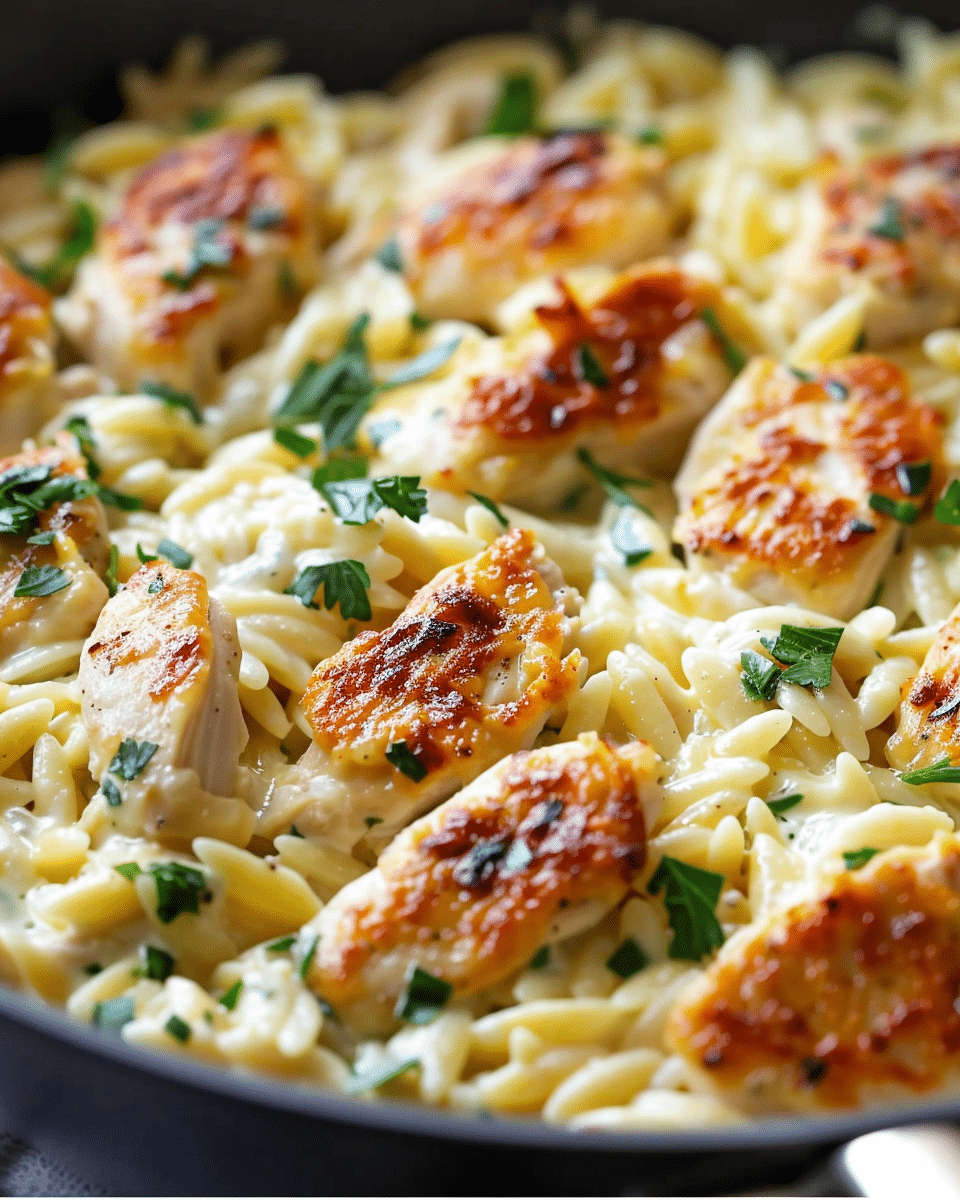 Garlic Butter Chicken Orzo with Cheese