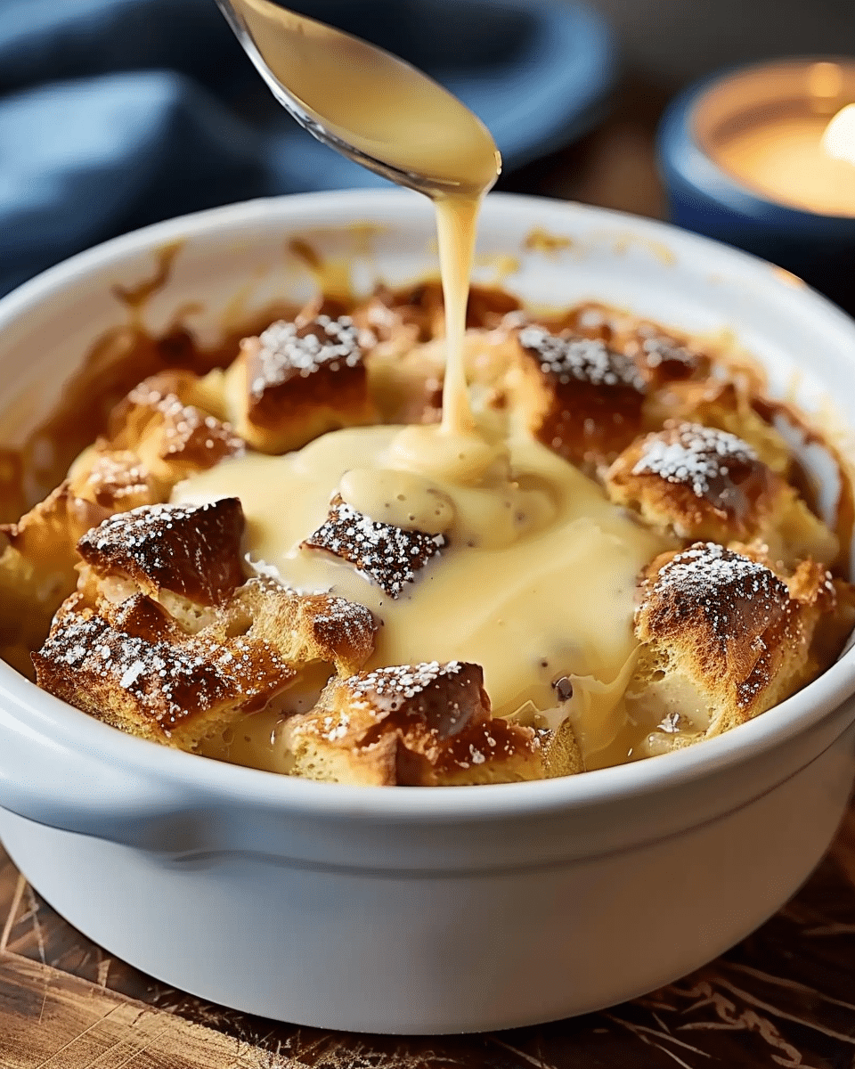 Grandmas Old-Fashioned Bread Pudding with Vanilla Sauce