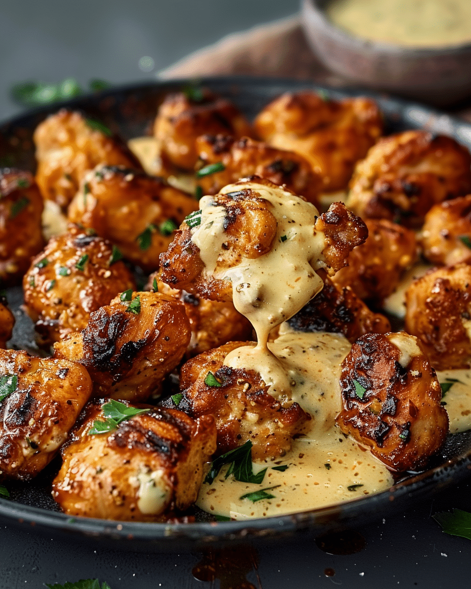Grilled Chicken Bites with Creamy Garlic Sauce