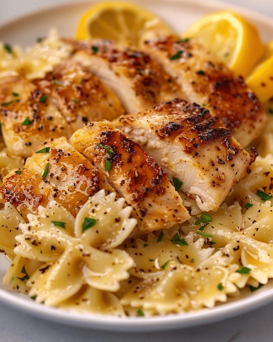 Lemon Garlic Chicken with Parmesan Bowtie Pasta