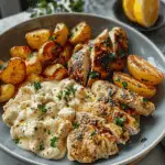 Lemon Ricotta Greek Chicken Alfredo with Garlic Potatoes