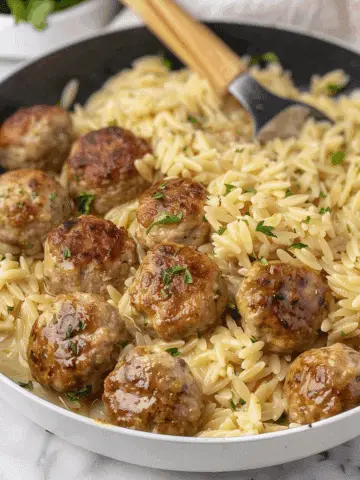 One Pan Chicken Meatballs with Orzo