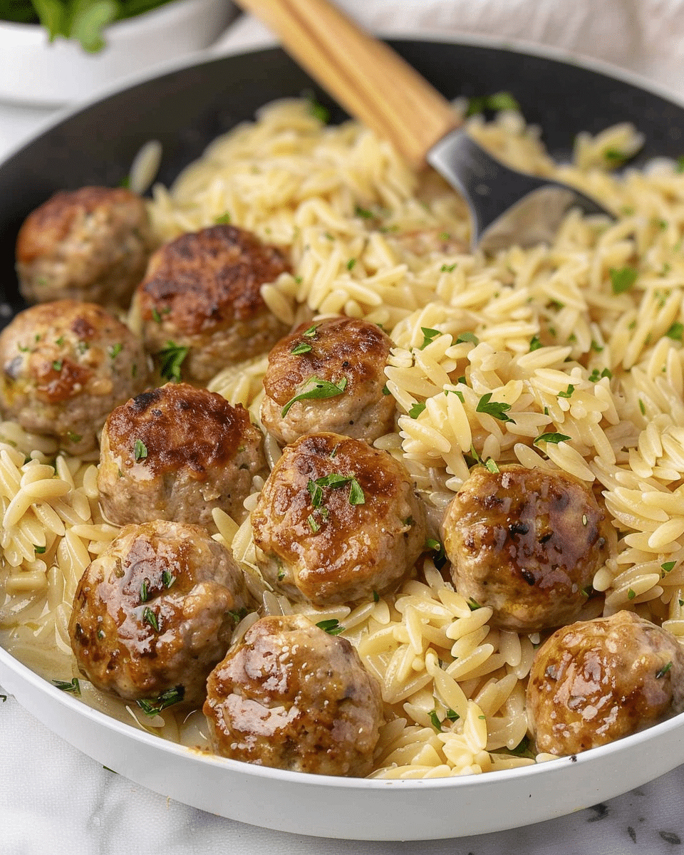 One Pan Chicken Meatballs with Orzo