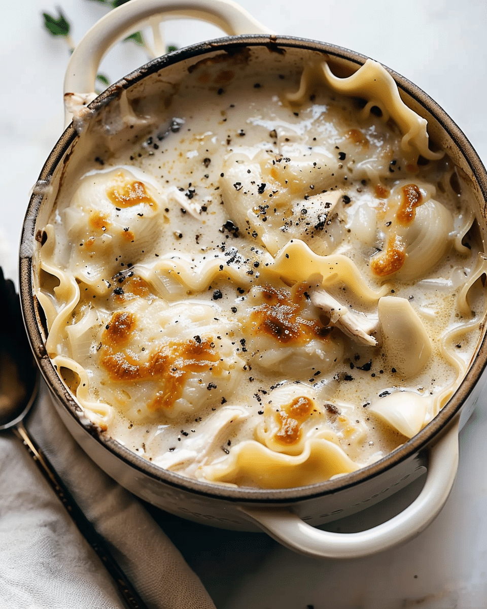 Roasted Garlic White Chicken Lasagna Soup