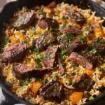 Steak, Cheese, and Rice Skillet