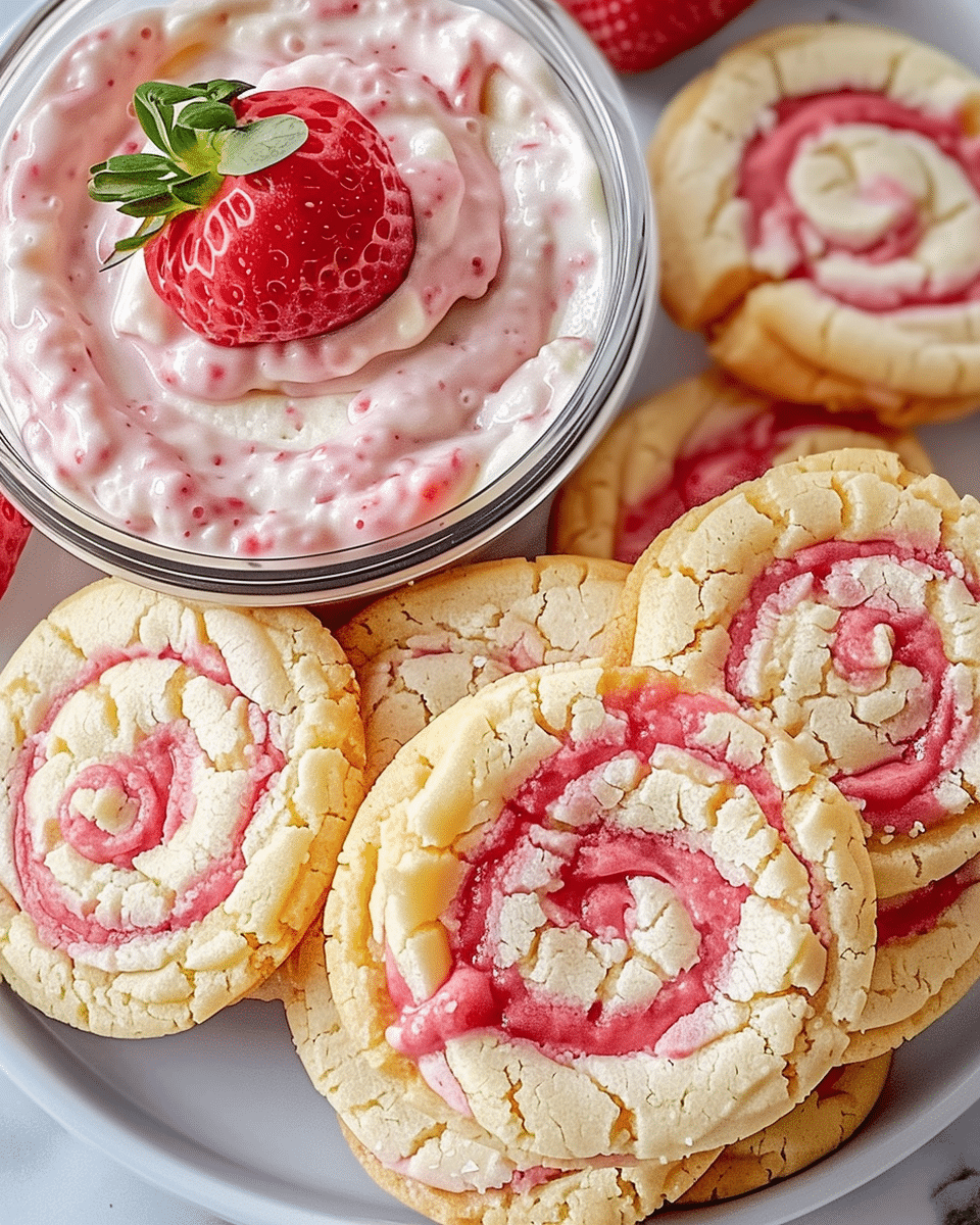Strawberry Banana Pudding Cookies with Cheesecake Dip