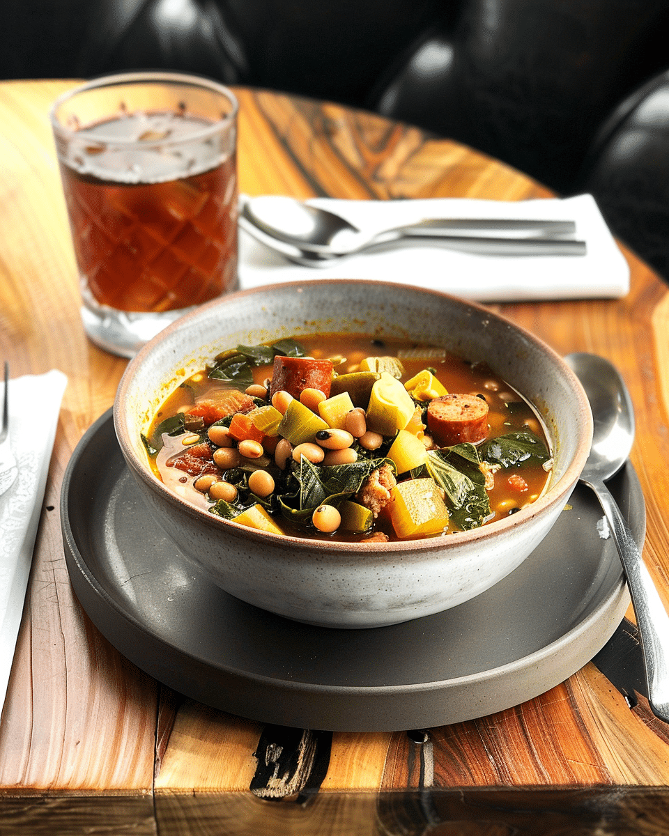 Black-Eyed Pea Soup with Sausage & Collard Greens
