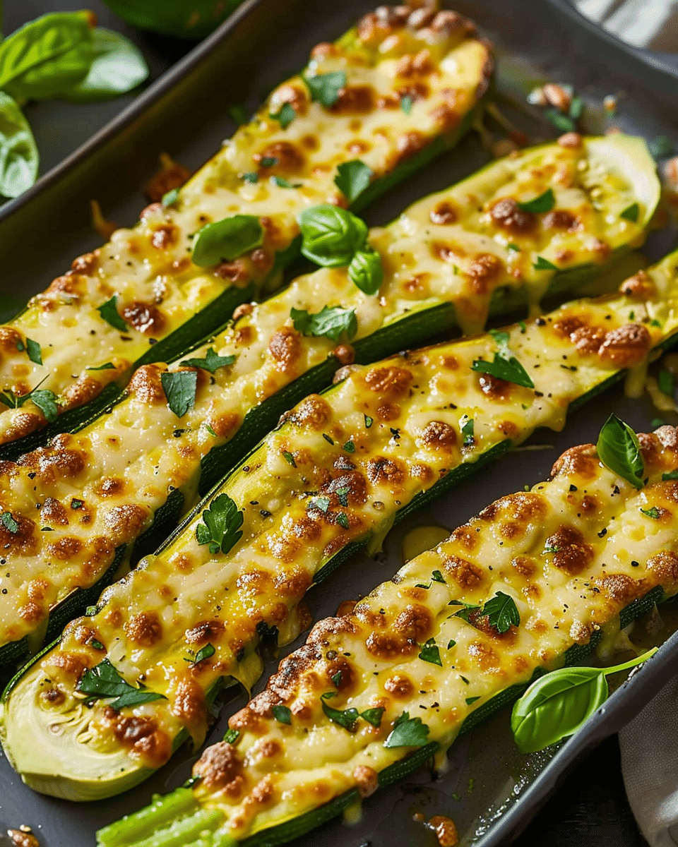 Cheesy Garlic Zucchini Steaks
