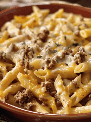 Cheesy Penne with Garlic Butter Ground Beef