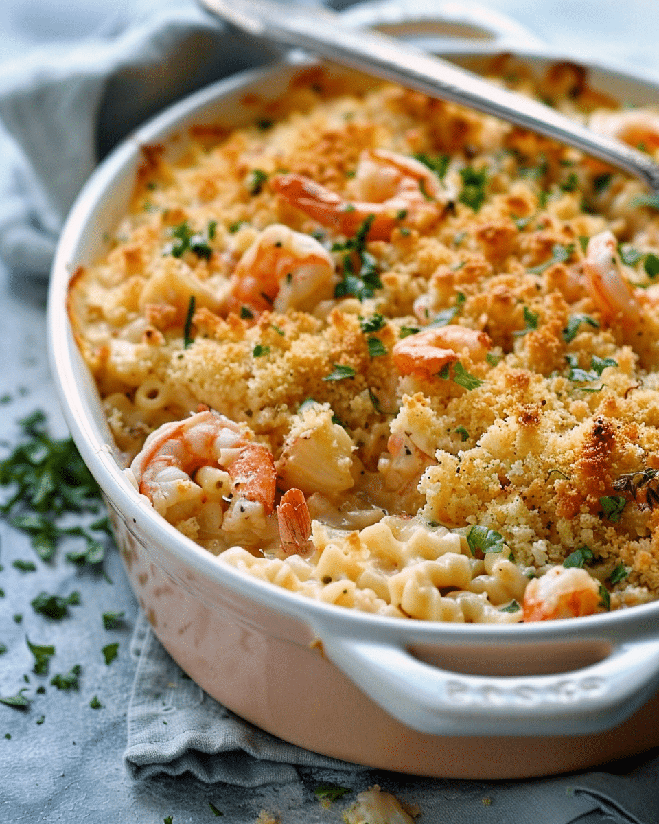 Cheesy Scalloped Crab and Shrimp Casserole