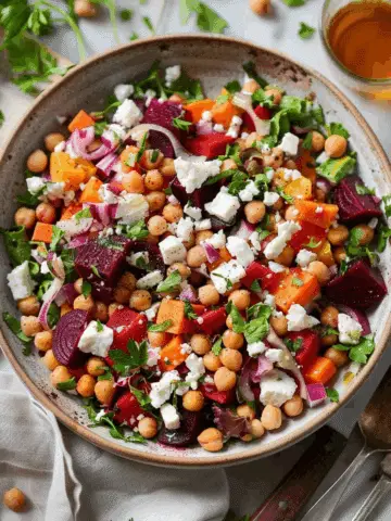 Chickpea, Beet & Feta Salad with Lemon-Garlic Vinaigrette