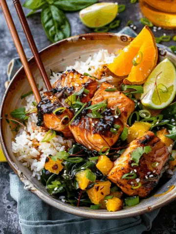 Crispy Orange Salmon Bowls