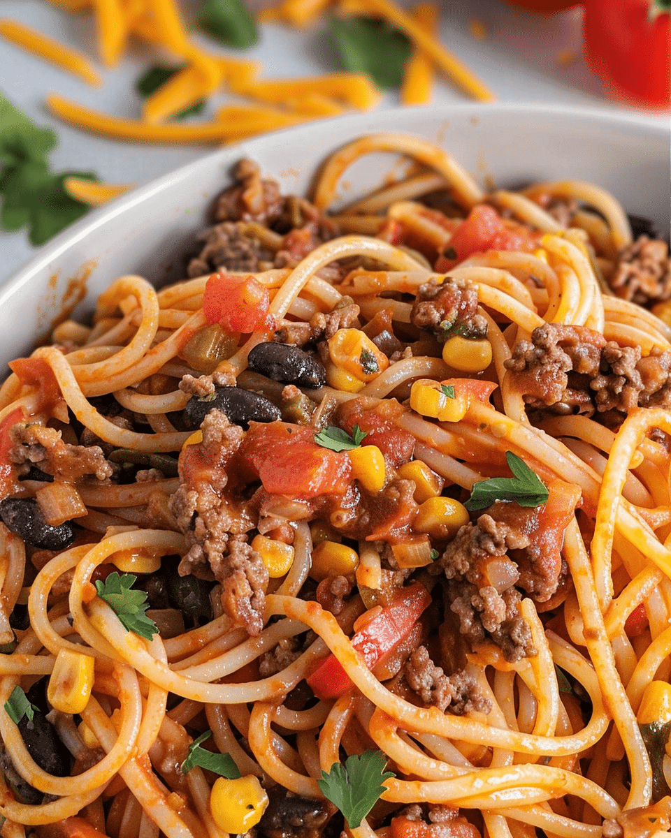 Crockpot Taco Spaghetti