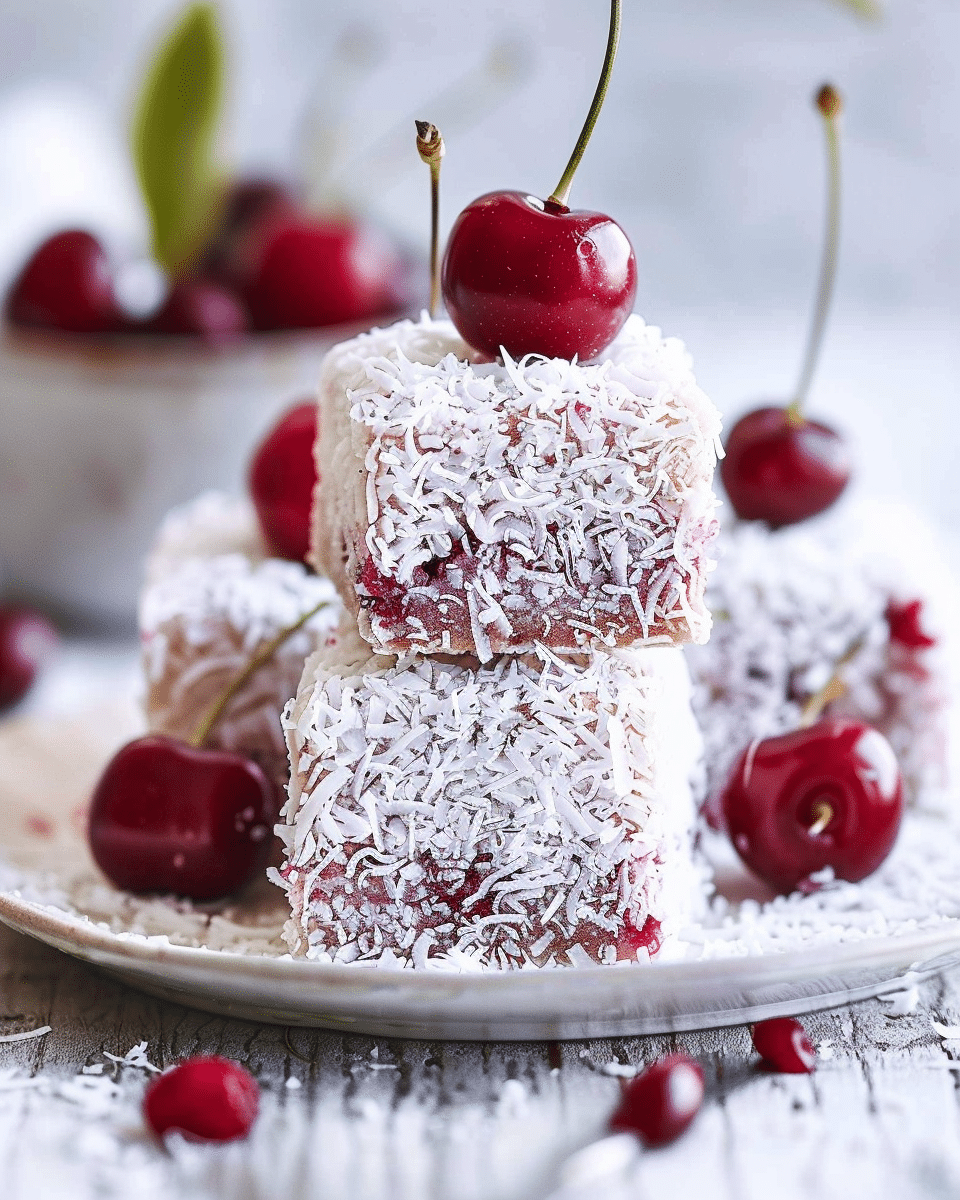 Fresh Cherry and Coconut Lamingtons