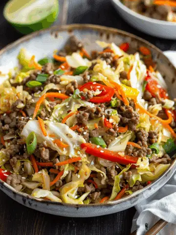 Healthy Chinese Ground Beef & Cabbage Stir Fry
