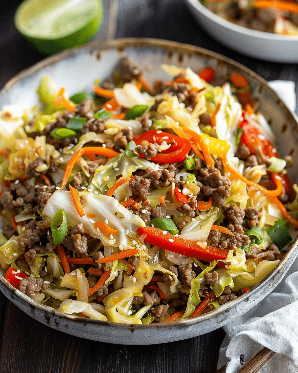 Healthy Chinese Ground Beef & Cabbage Stir Fry