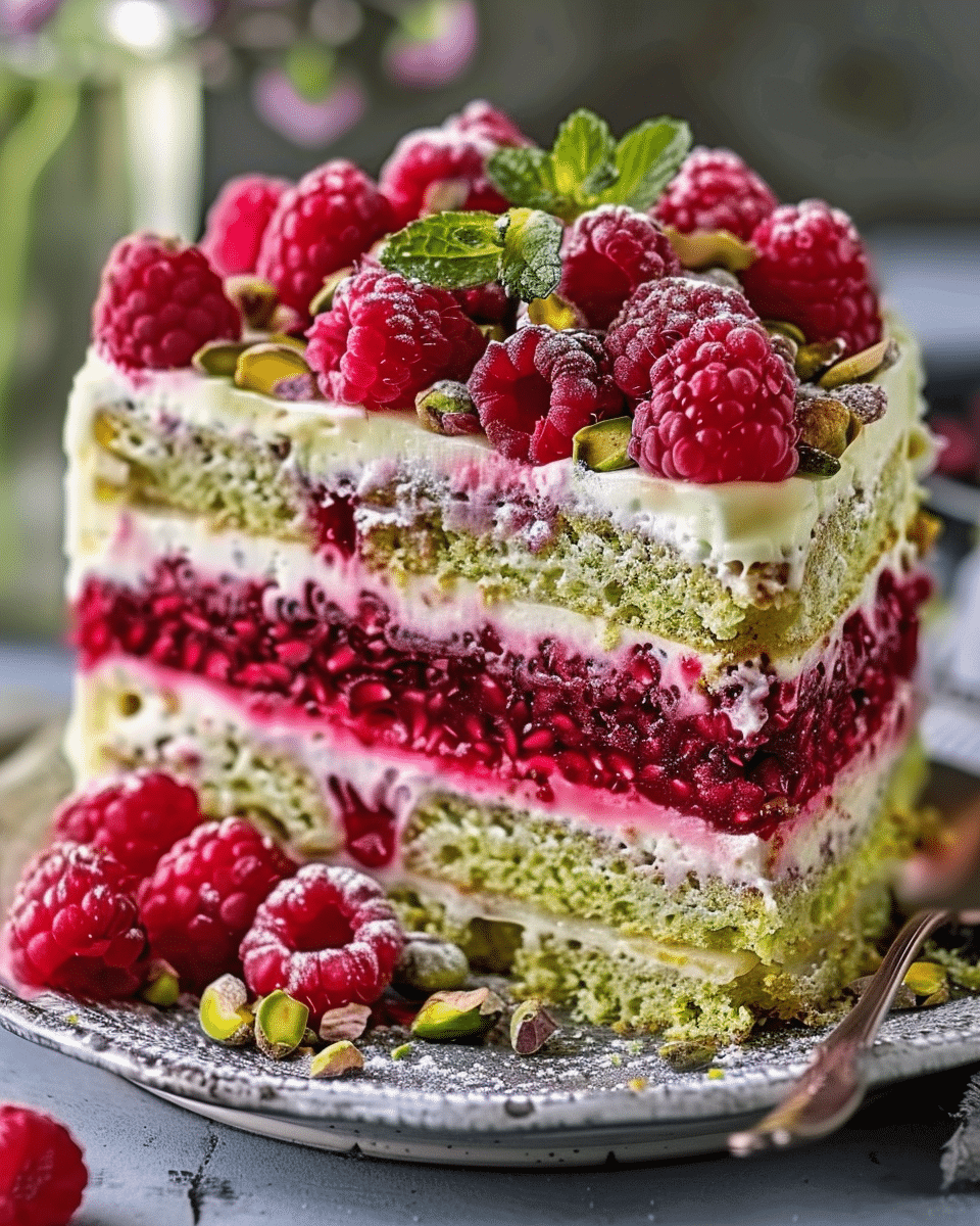 Heavenly Pistachio Raspberry Dream Cake