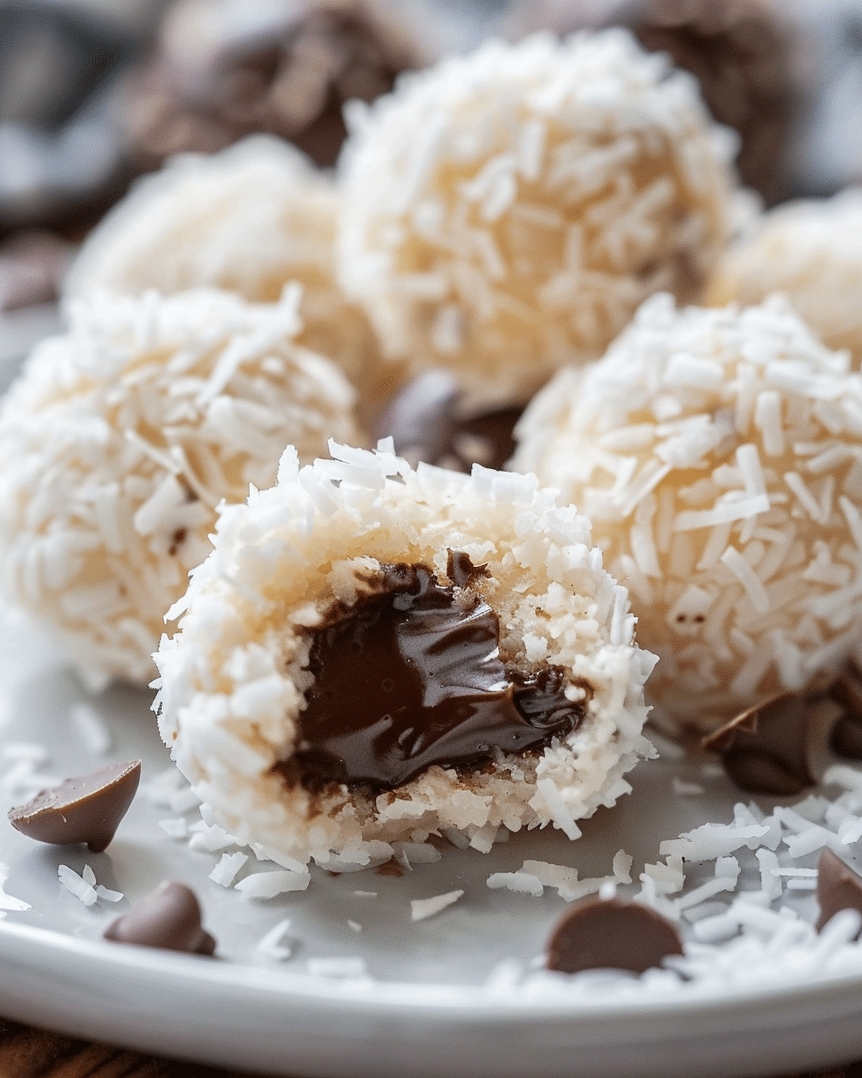 No Bake Coconut Cookie Balls with Chocolate Centers