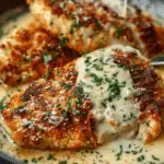Parmesan Crusted Chicken with Creamy Garlic Sauce