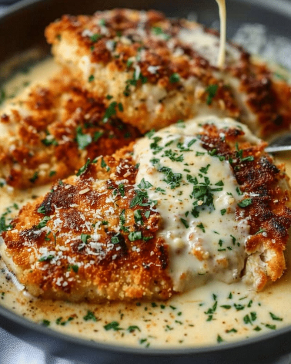 Parmesan Crusted Chicken with Creamy Garlic Sauce