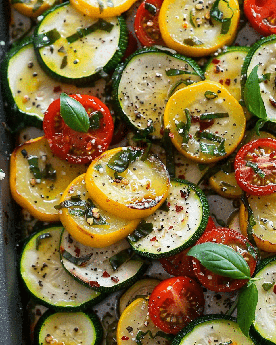 Roasted Garlic-Parmesan Zucchini, Squash, and Tomatoes