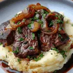 Seared Beef Tips with Caramelized Onions & Creamy Mashed Potatoes