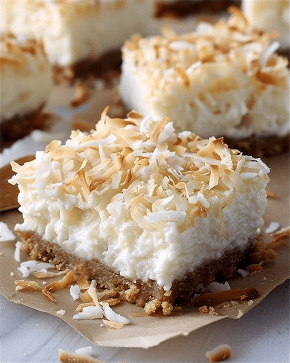 Skinny Coconut Cheesecake Bars